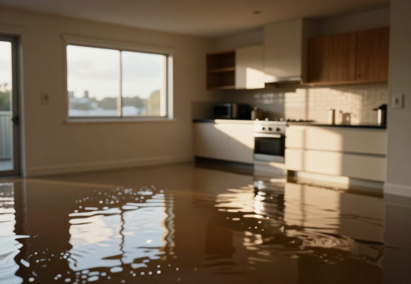 Flooded basement in Kings Park property before drying